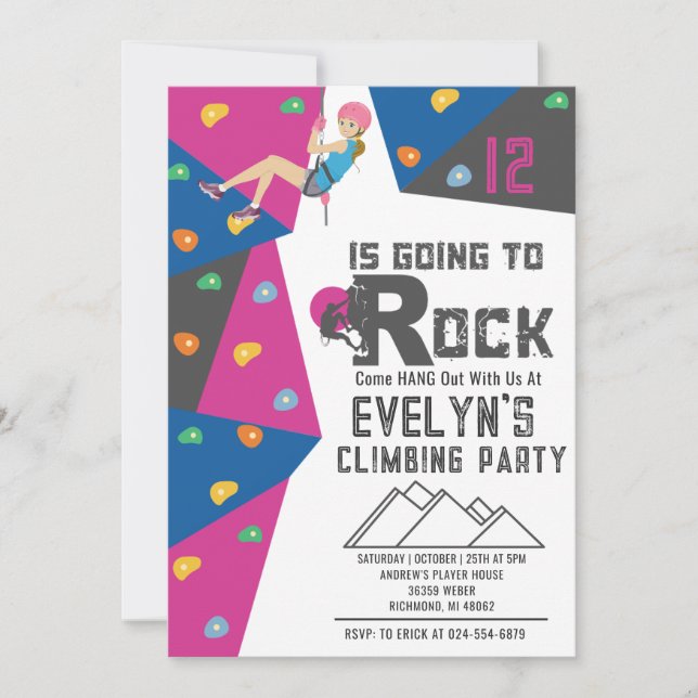 Personal Girl Rock Climbing Birthday Invitation (Front)