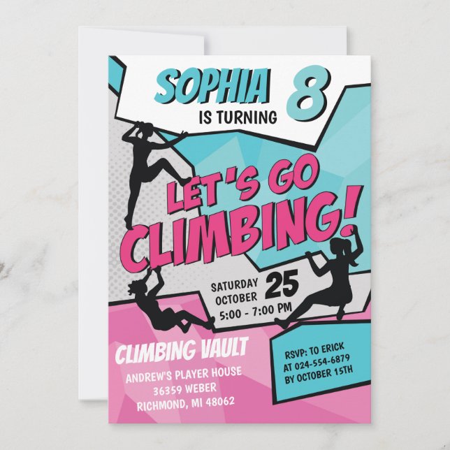 Personal Girls Rock Climbing Birthday Invitation (Front)