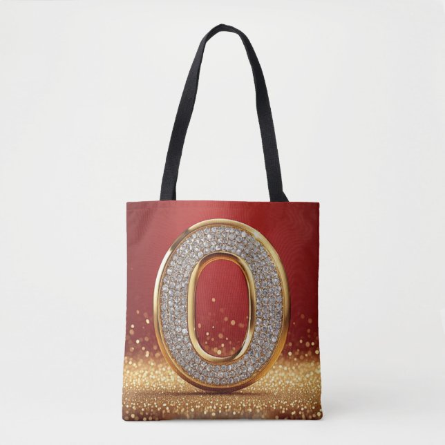 Personal Gold Glitter Letter O Monogram Initial Tote Bag (Front)