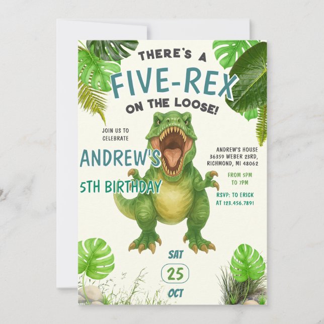 Personal Green Dinosaur Birthday party for boy Invitation (Front)