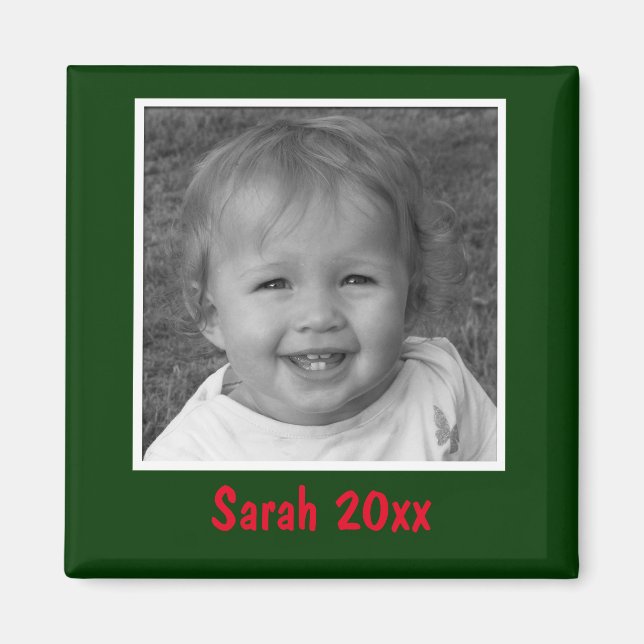 Personal Green Greeting Custom Photo and Text Magnet (Front)