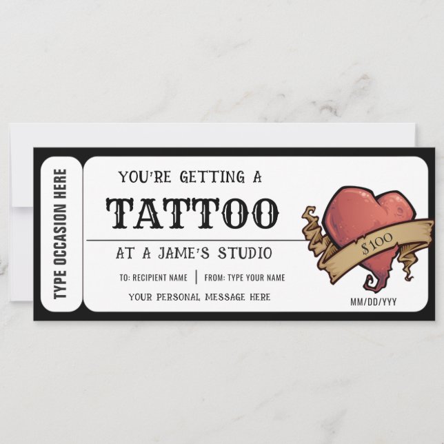 Personal Heart Tattoo Ticket Gift Certificate Invitation (Front)