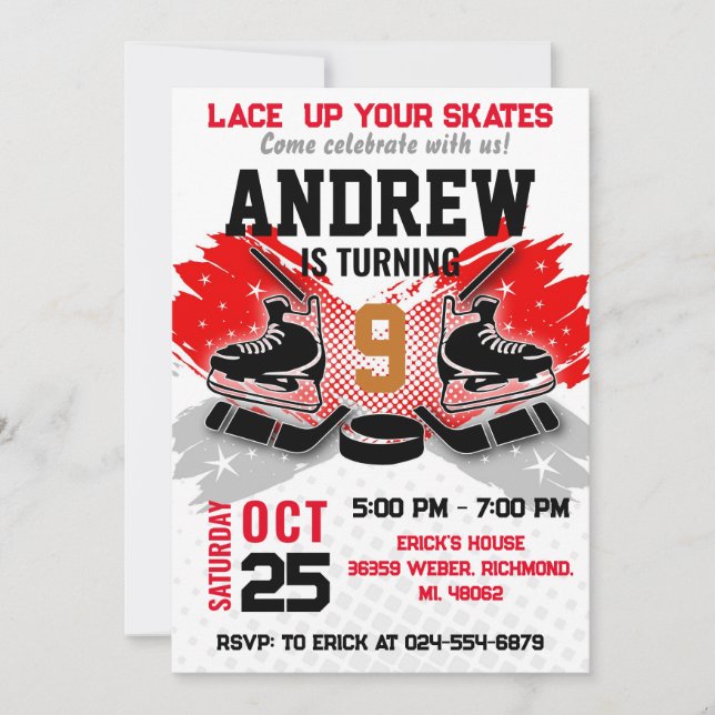 Personal Hockey Birthday Invitation (Front)
