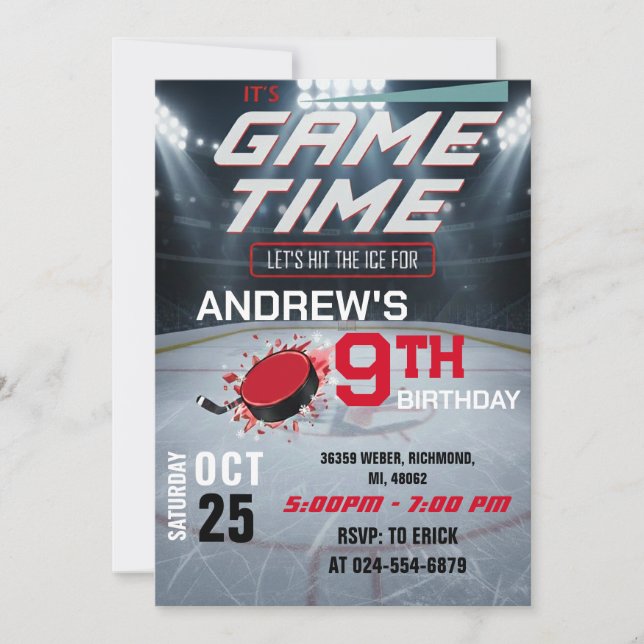 Personal Hockey Birthday with photo Invitation (Front)