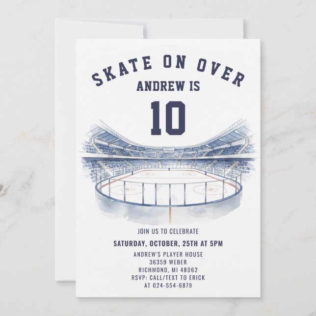 Personal Hockey Theme Birthday Party Invitation (Front)