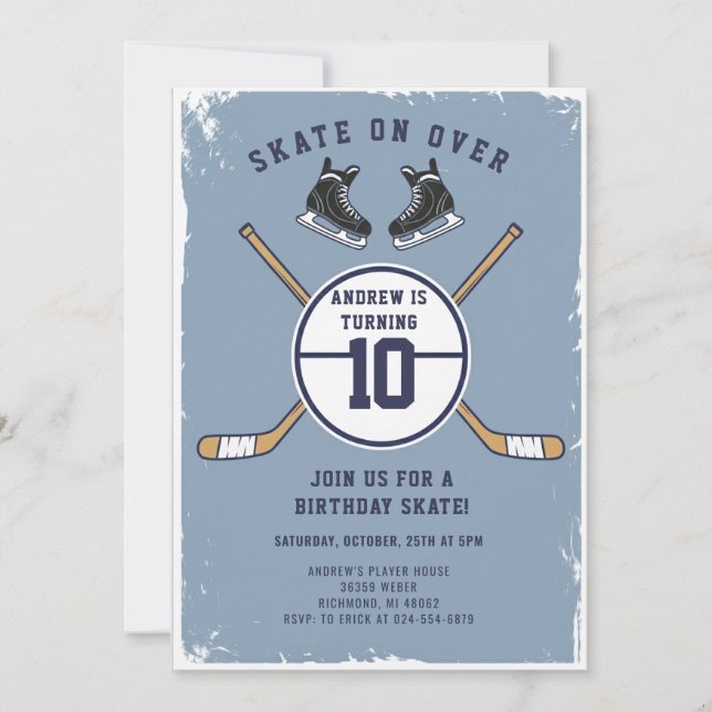 Personal Hockey Theme Birthday Party Invitation (Front)