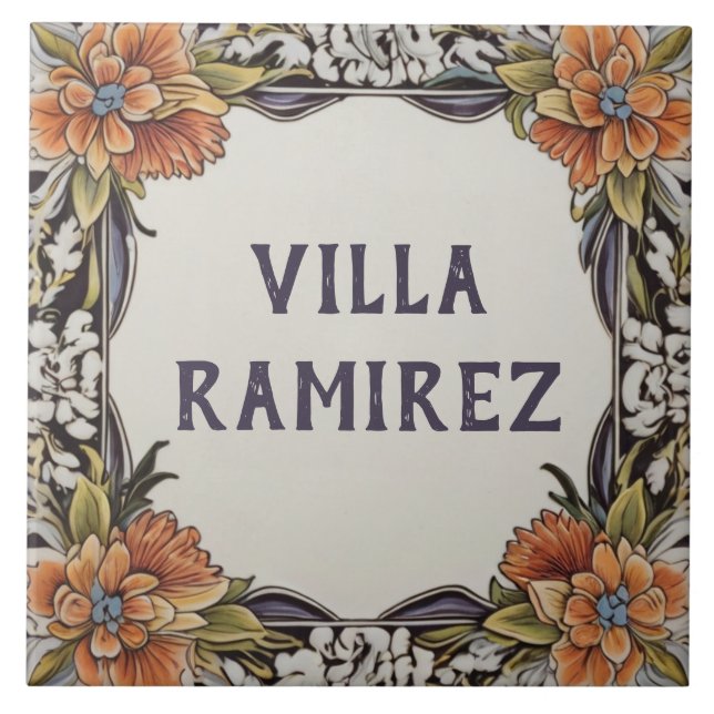 Personal House Name Plate Hawaii Floral Plaque Ceramic Tile (Front)