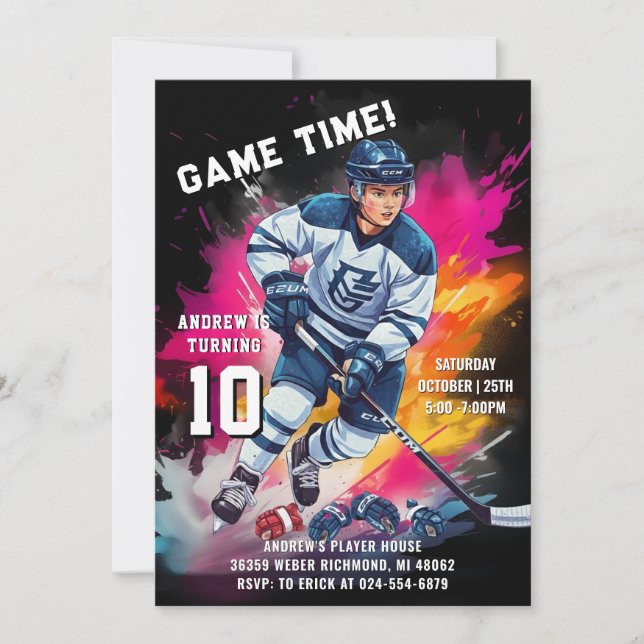 Personal Ice Hockey Sport Birthday Party Invitation (Front)