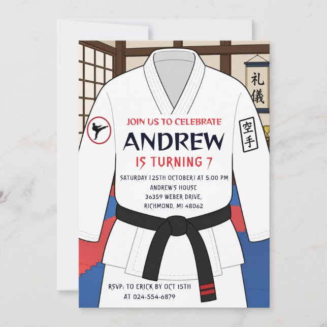 Personal Karate birthday Party  Invitation (Front)