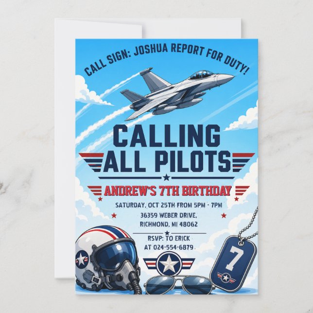 Personal kid Fighter Jet Birthday Invitation (Front)