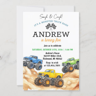 Personal kids Monster Truck Birthday  Invitation