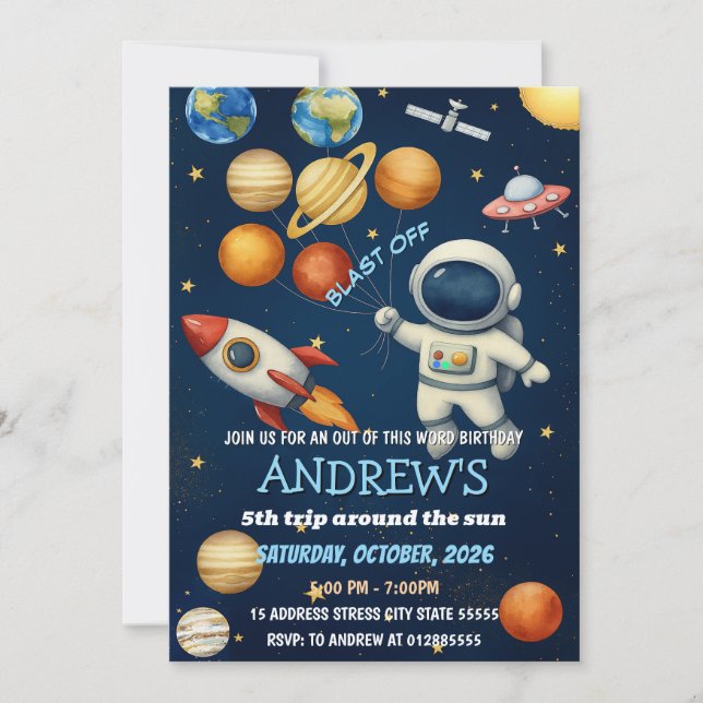 Personal Kids Outer Space Astronaut Birthday Invitation (Front)