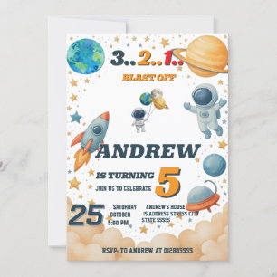 Personal Kids Outer Space Digital Birthday  Invitation