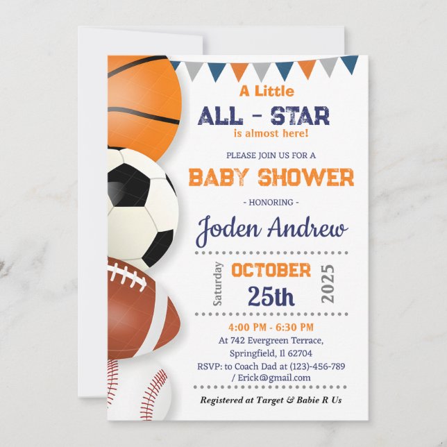 Personal Little All- Star Sport Baby shower Invitation (Front)