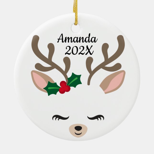 Personal Little Reindeer Ceramic Ornament (Back)