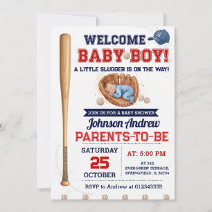 Personal Little Slugger Baseball Baby Shower Invitation