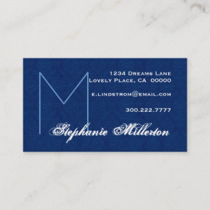 Personal Midight Blue Monogram and Damask Business Card