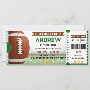 Personal Modern American Football Ticket Birthday  Invitation
