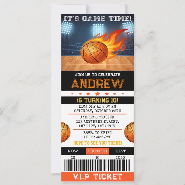 Personal Modern Basketball Ticket Birthday Invitation (Front)