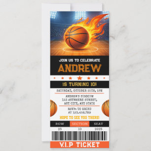 Personal Modern Basketball Ticket Birthday Invitation