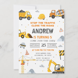 Personal Modern Construction Birthday Party Invitation