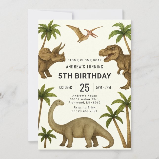Personal Modern Dinosaur Birthday for boy Invitation (Front)