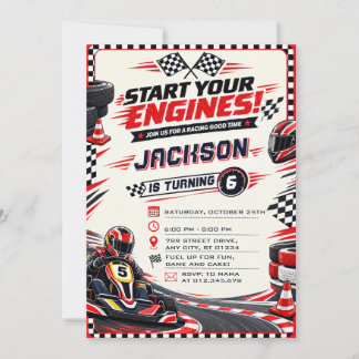 Personal Modern Go Kart Birthday party Invitation