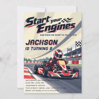 Personal Modern Go Karting Birthday Invitation