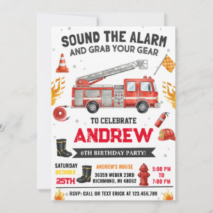 Personal Modern Kids' Fire truck Birthday Party Invitation