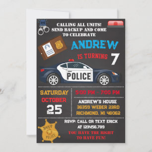 Personal Modern Kids' Police Theme Birthday Invitation