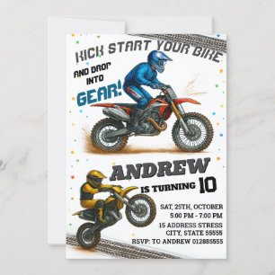 Personal Modern Motocross Dirt Motorbike Birthday  Invitation
