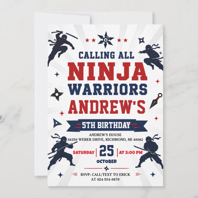 Personal modern Ninja Warrior Birthday Invitation (Front)