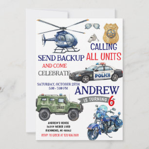 Personal Modern Police Policeman birthday for boy Invitation