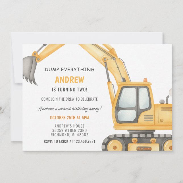 Personal Modern Simple Construction Birthday Invitation (Front)