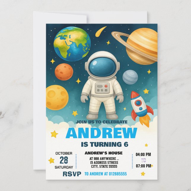 Personal Modern Space Astronaut Birthday Invitation (Front)