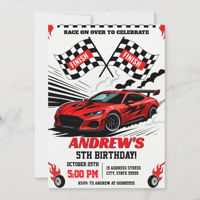 Personal modern sport Race Car Birthday for boy Invitation (Front)