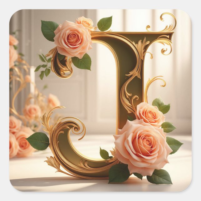 🌷 Personal Monogram Letter J Wedding Decor 🌼 Square Sticker (Front)