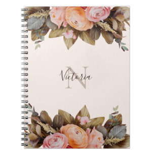 Personal Monogram Name Floral Pink Notebook