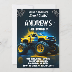 Personal Monster Truck Birthday Party For kids Invitation