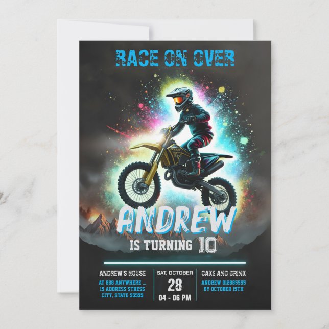 Personal Motocross Dirt Motorbike Boy Birthday  Invitation (Front)
