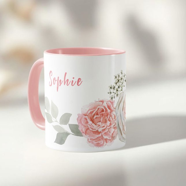 Personal name Delicate Pastel Watercolor flowers Mug (Personal name Delicate Pastel Watercolor flowers Mug)
