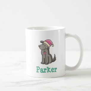 Personal Name Dog with Santa Hat Christmas Coffee Mug