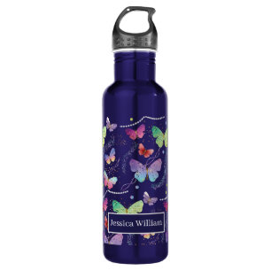 Personal Name Elegant Purple Bright Butterflies  710 Ml Water Bottle