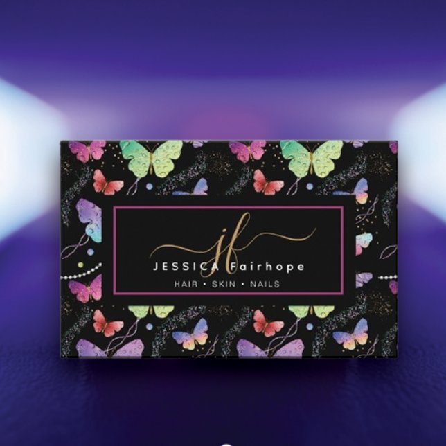 Personal Name Elegant Purple Bright Butterflies Business Card (Creator Uploaded)