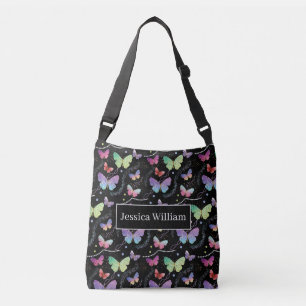 Personal Name Elegant Purple Bright Butterflies   Crossbody Bag