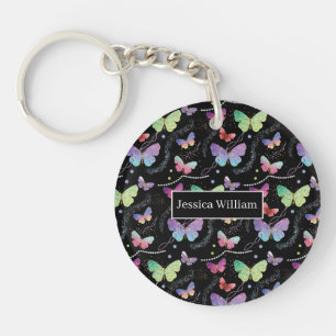 Personal Name Elegant Purple Bright Butterflies Ke Key Ring