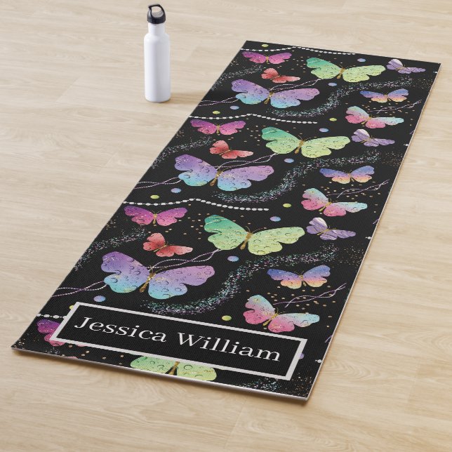Personal Name Elegant Purple Bright Butterflies  Yoga Mat (In Situ)