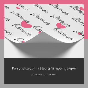 Personal Name Pink Hearts Wrapping Paper