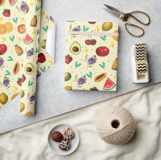 Personal Name Tropical Fruit And Vegetable Wrapping Paper (Crafts)
