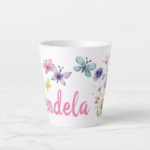 Personal name with  wild flowers and butterflies latte mug